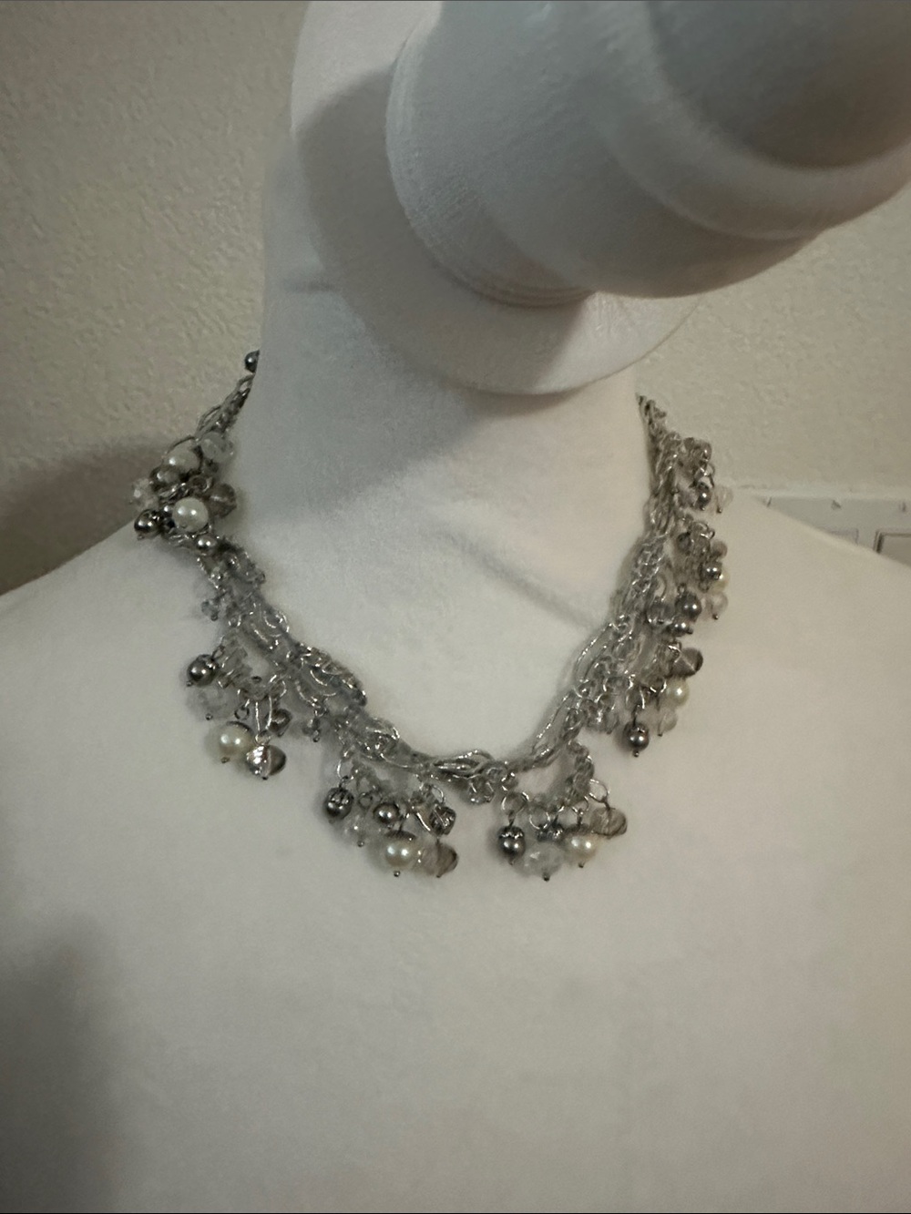Silver Pearl Cluster Necklace - Women Jewelry